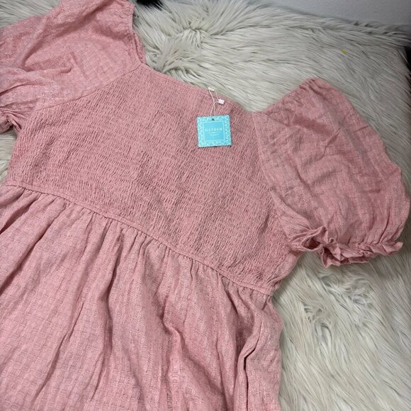 NWT Hayden Textured  Puff Sleeve Midi Dress - Picture 4 of 11